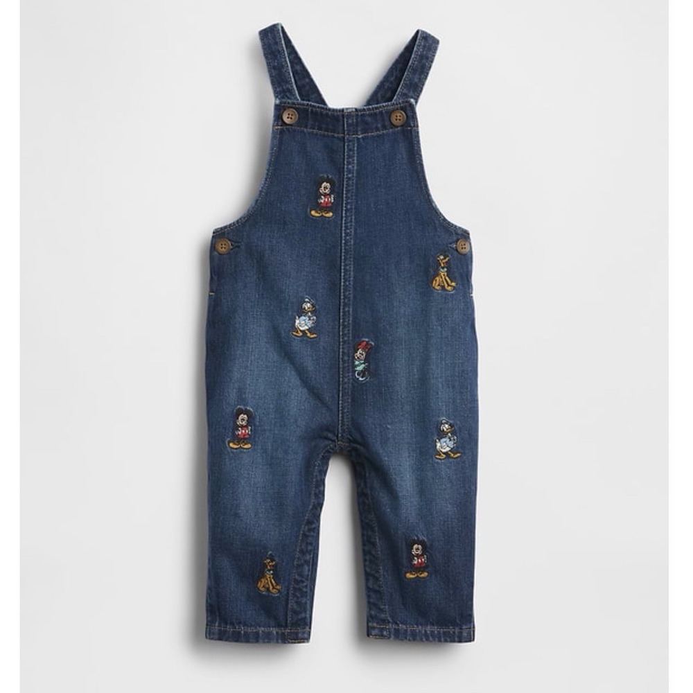 Baby Gap x Disney Denim Overalls 3-6M Mickey Friends Embroidered Dark Wash